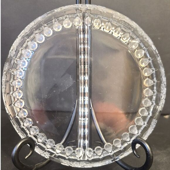 Etched Flower Design Two Section Glass Round 7" Relish Nut Candy Dish - Picture 3 of 4